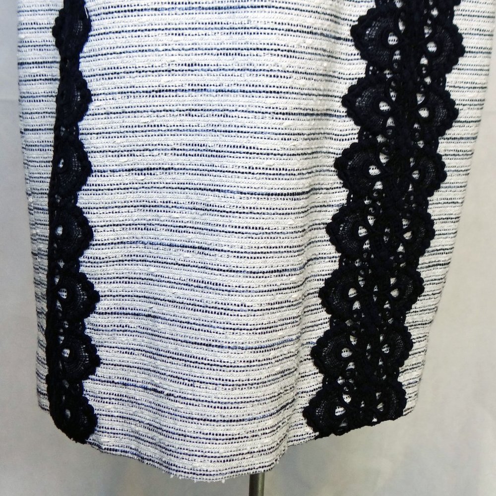 Antonio Melani Navy Blue & White Wendy Lace Overlay Sheath Dress Tweed Size 14 - Picture 4 of 11